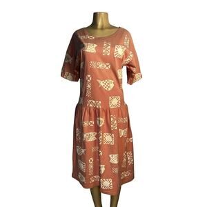 Vintage M. Mac Cotton Fields Dress Womens Small Pink Fish Print Made USA 90s